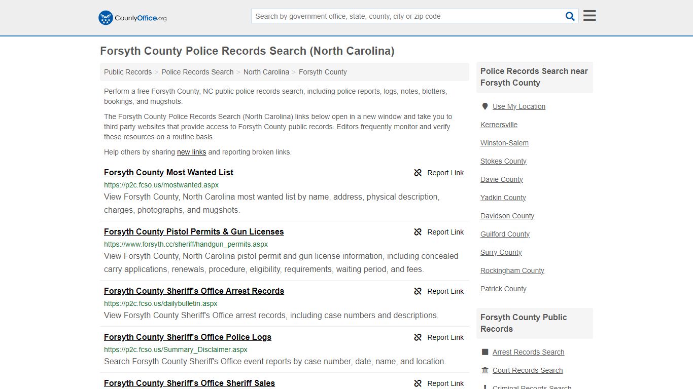 Forsyth County Police Records Search (North Carolina) - County Office