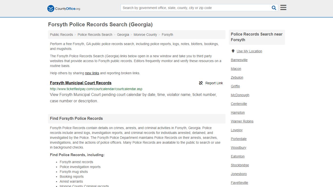 Police Records Search - Forsyth, GA (Accidents & Arrest Records)